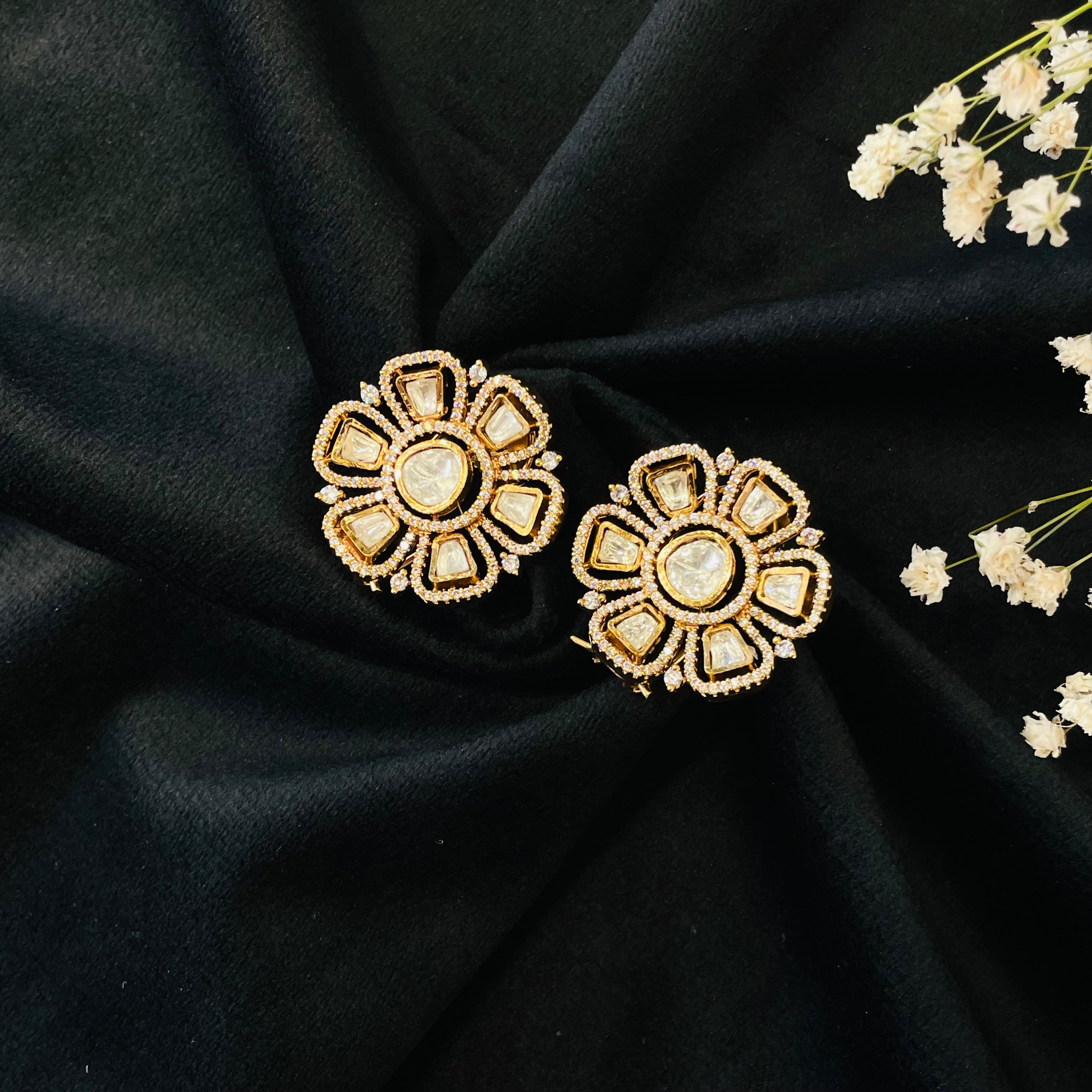 Nayaab Flower Polki studs