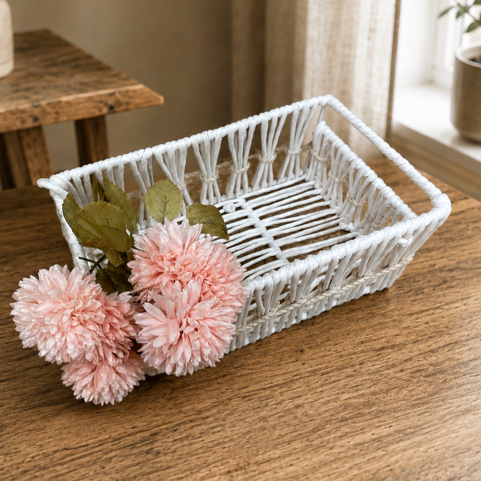 White Woven Rectangular Gift Basket