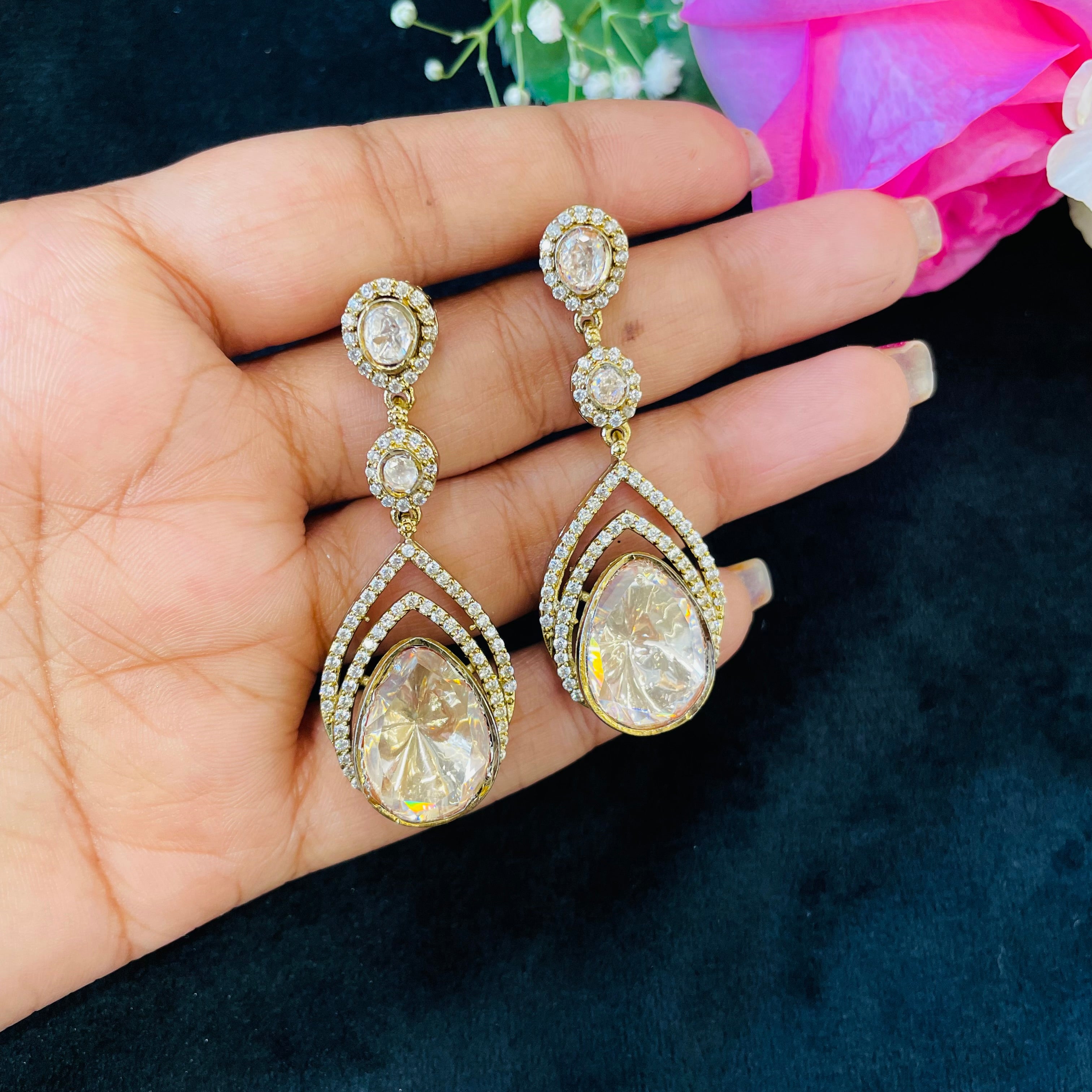 Nayaab mossoinite polki earrings