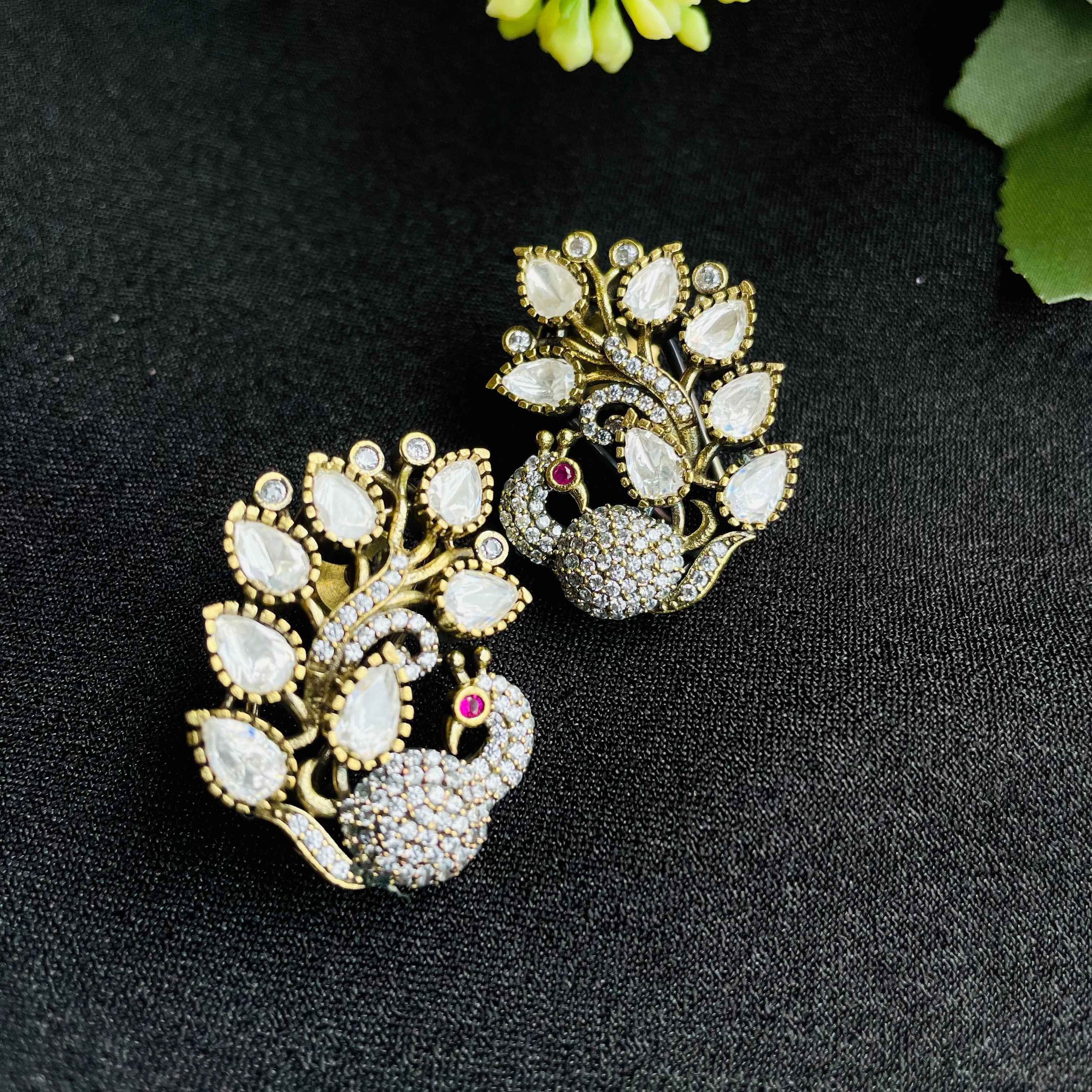 Nayaab peacock Polki Earrings