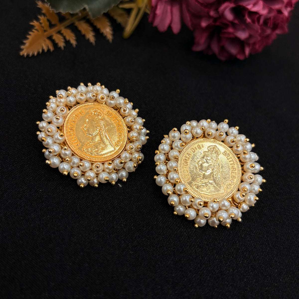 Madhavi Pearl Medallion Earrings