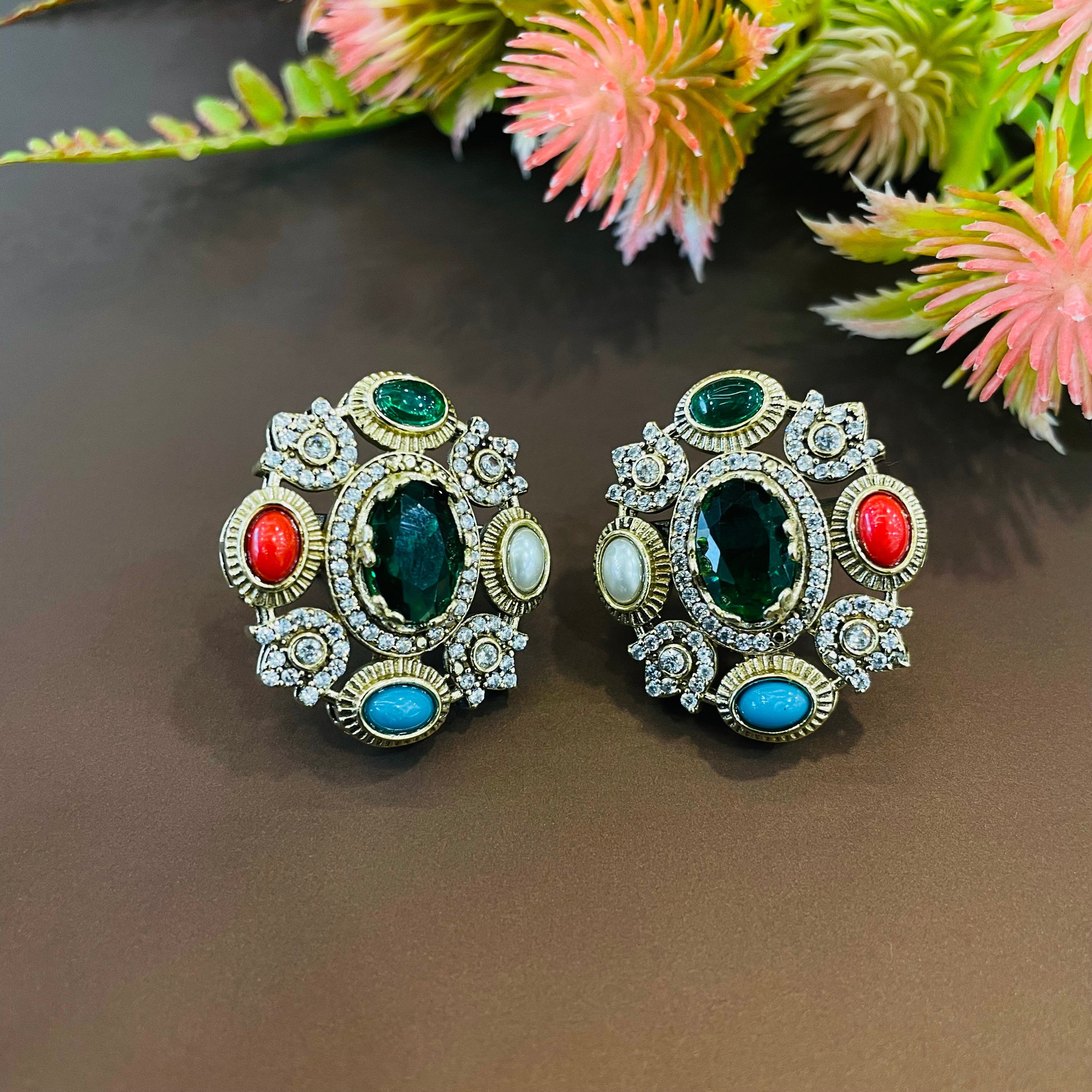 Nayaab Aliza Navratan Studs