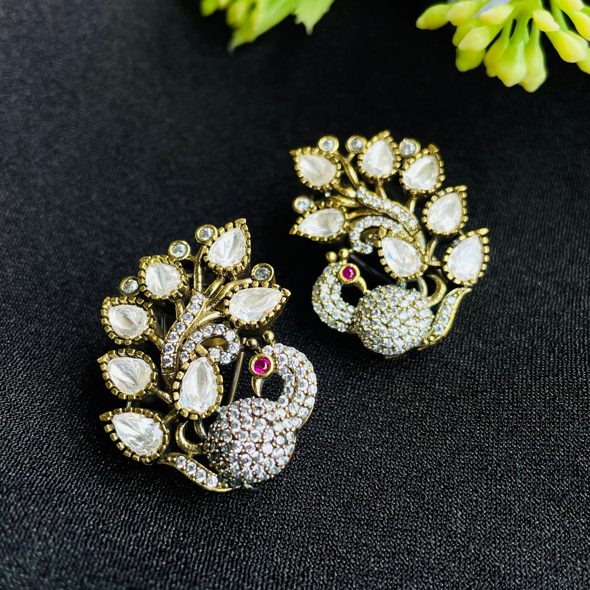 Nayaab peacock Polki Earrings
