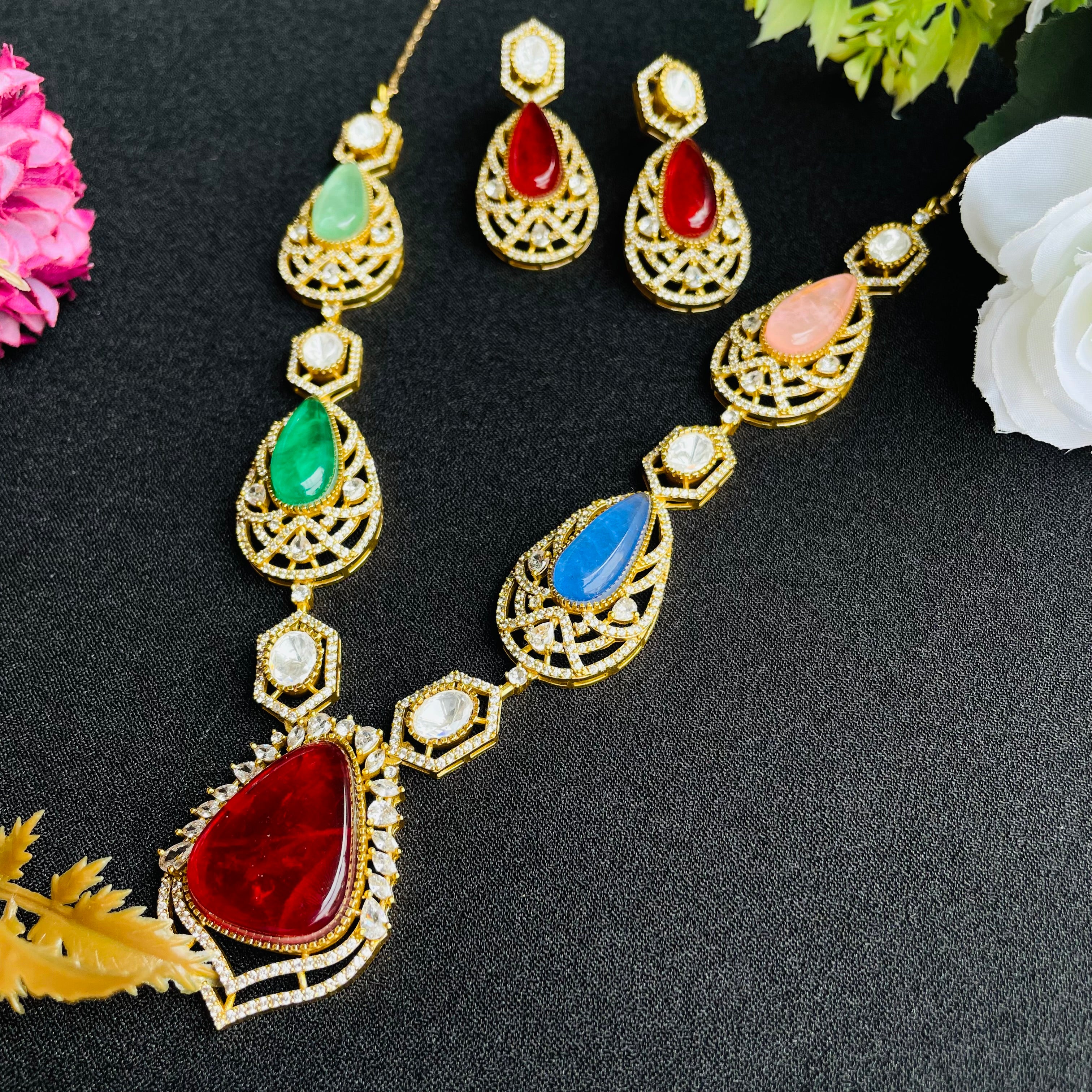 Nayaab Binal Multi Polki Neckpiece
