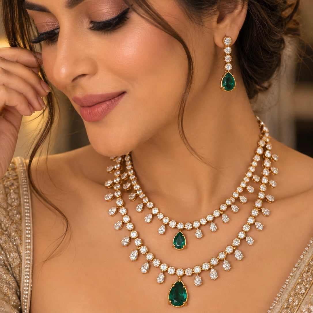 Aaradhya Emerald Cascade Neckpiece