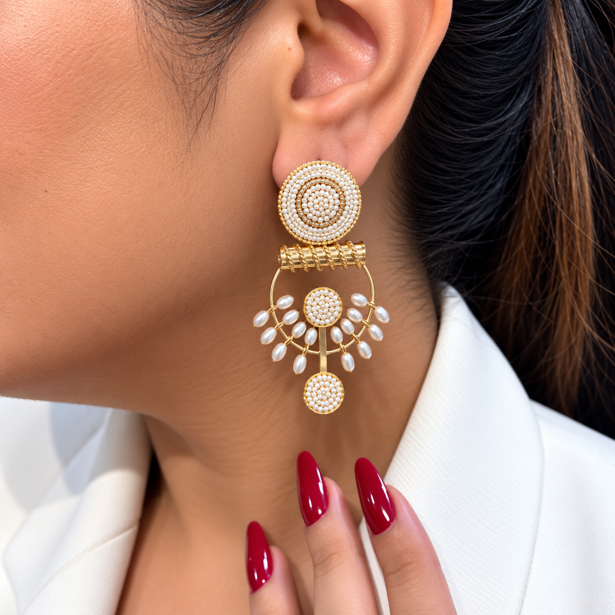 Mrinalika Pearl Chandeliers Earrings