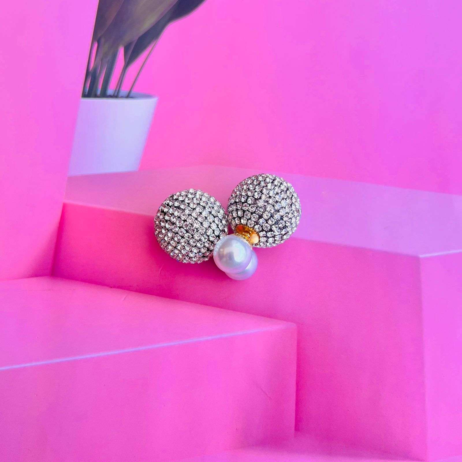 layla double glitter pearl studs velvet box by shweta