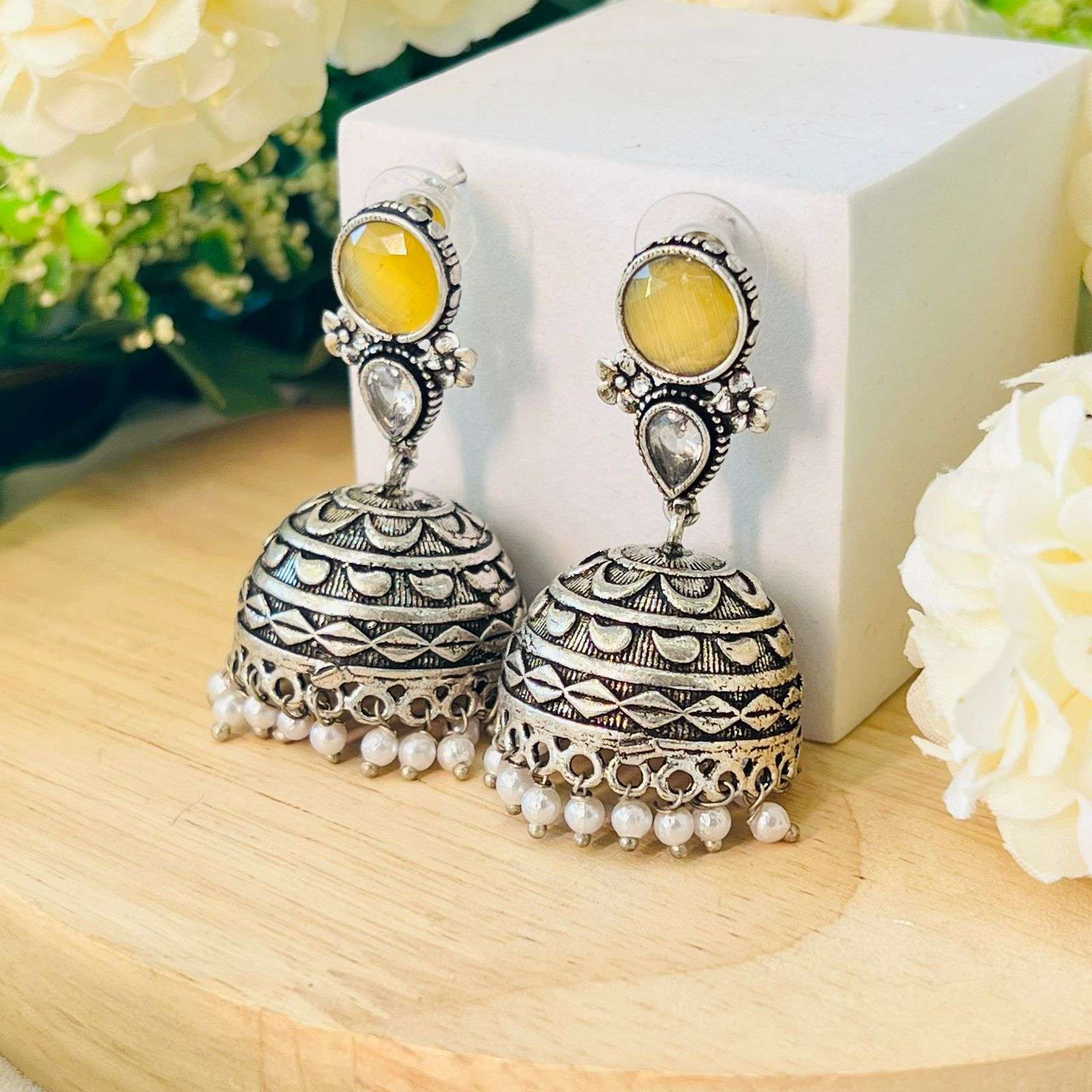 Oxidized Rumi Earrings Velvet box by Shweta