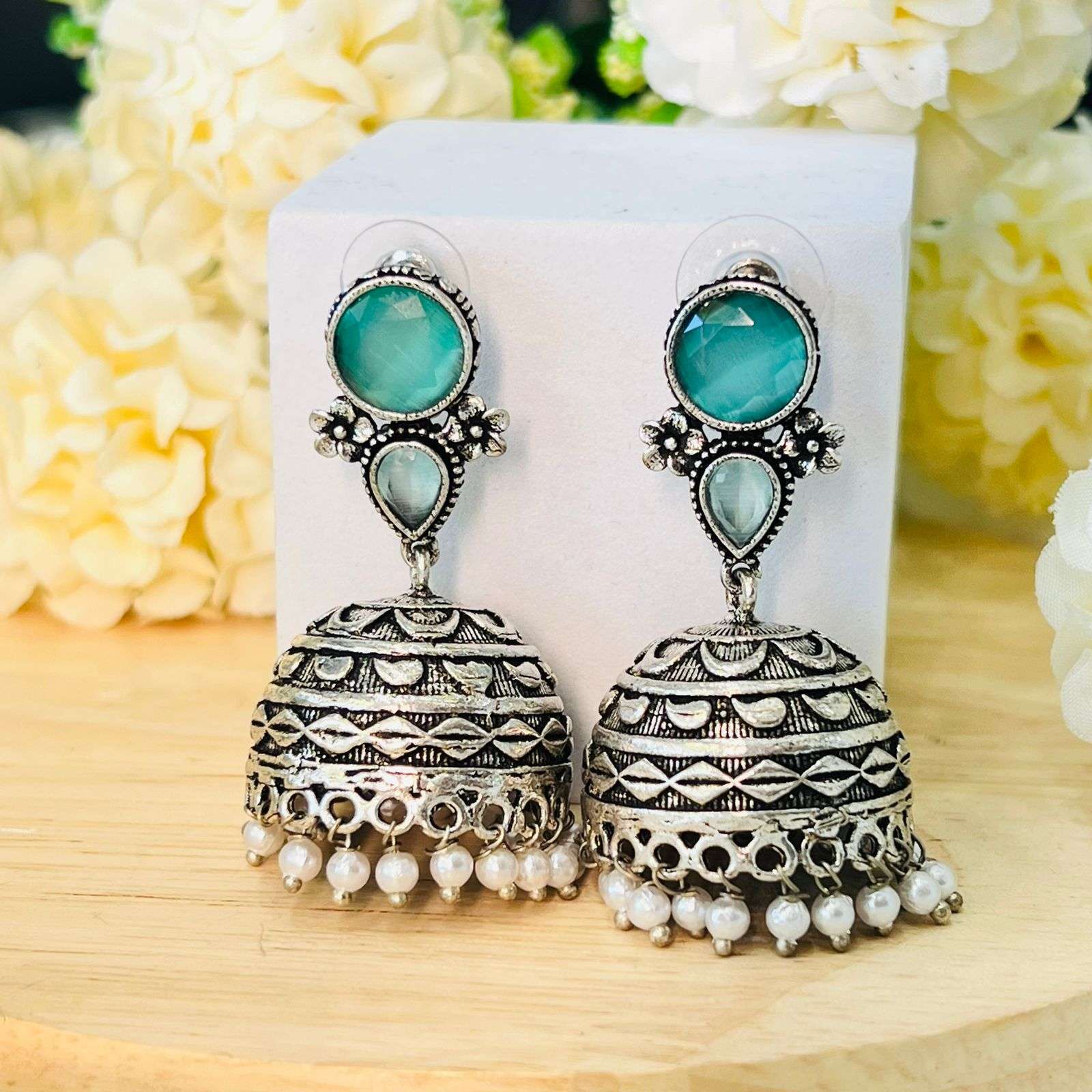 Oxidized Rumi Earrings Velvet box by Shweta