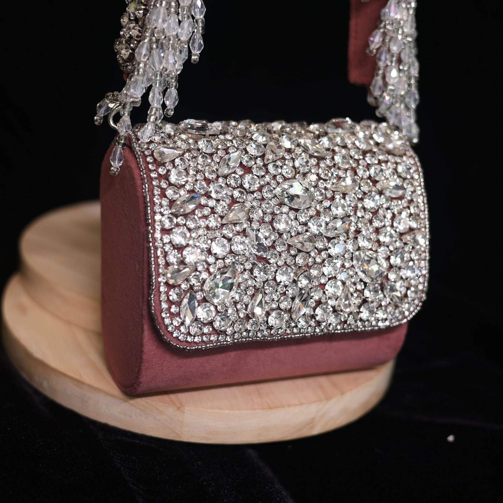 Vs crystal stone small bag Velvet box by Shweta
