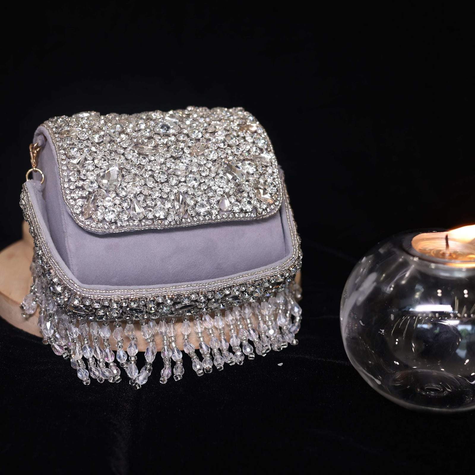 Vs crystal stone small bag Velvet box by Shweta