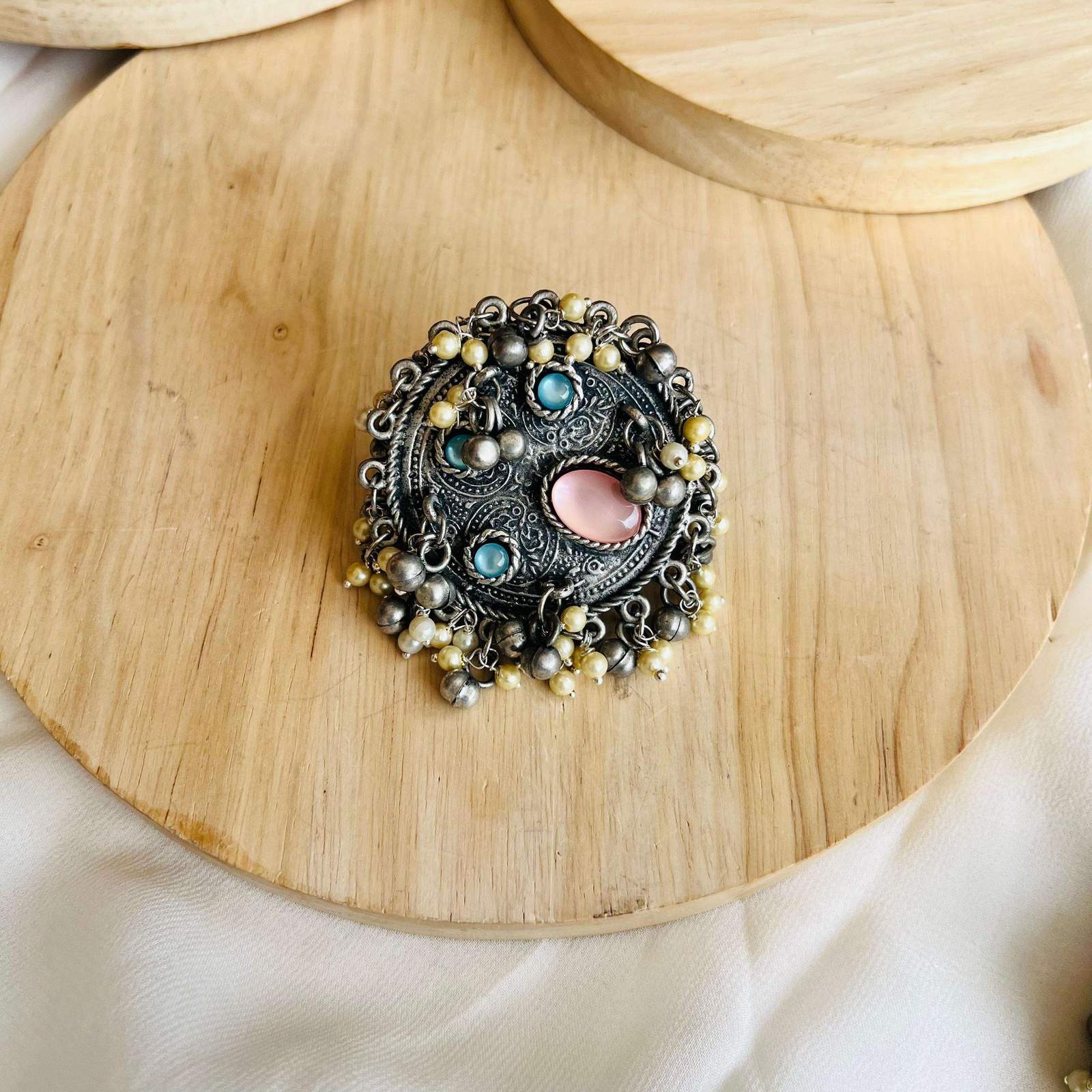 Oxidized round ring Velvet box by Shweta
