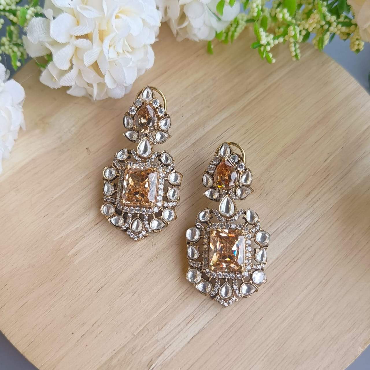 Nayaab mossoinite polki earrings