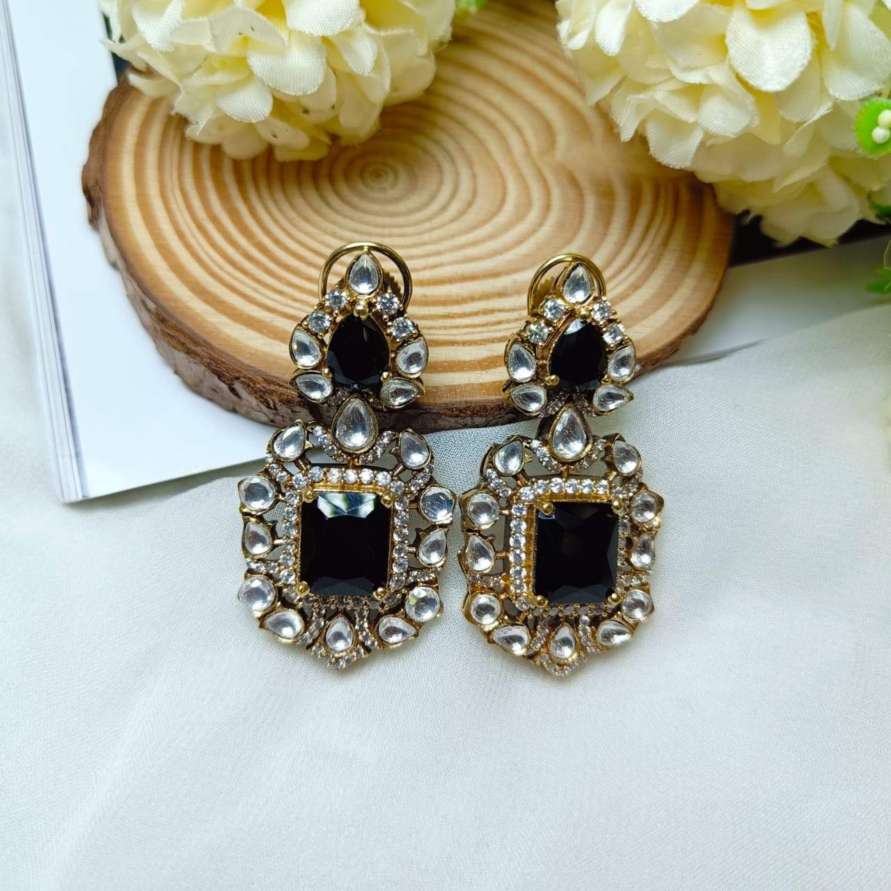 Nayaab mossoinite polki earrings