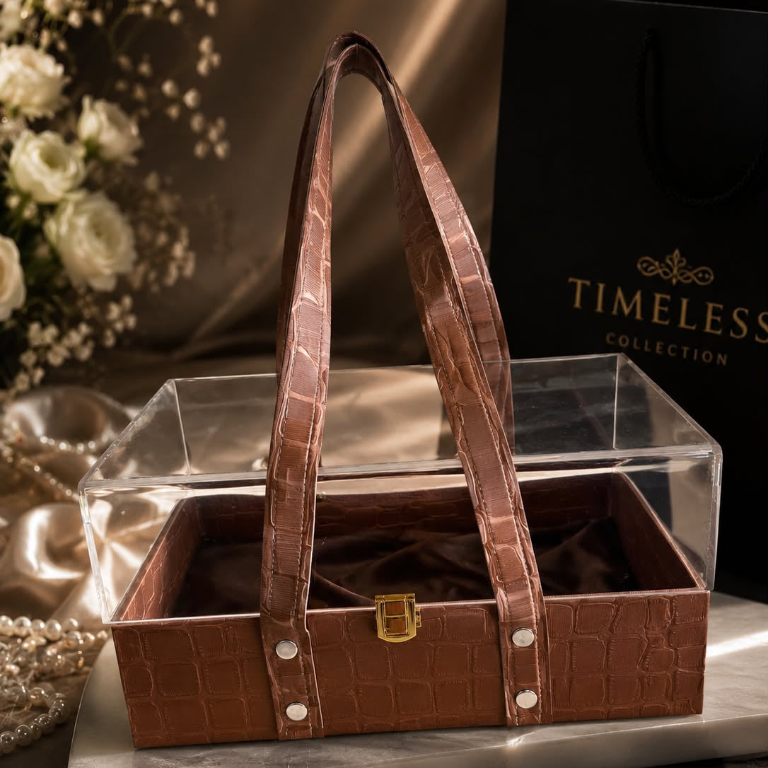 Elegant Croco-Textured Gifting Trunk with Clear Lid