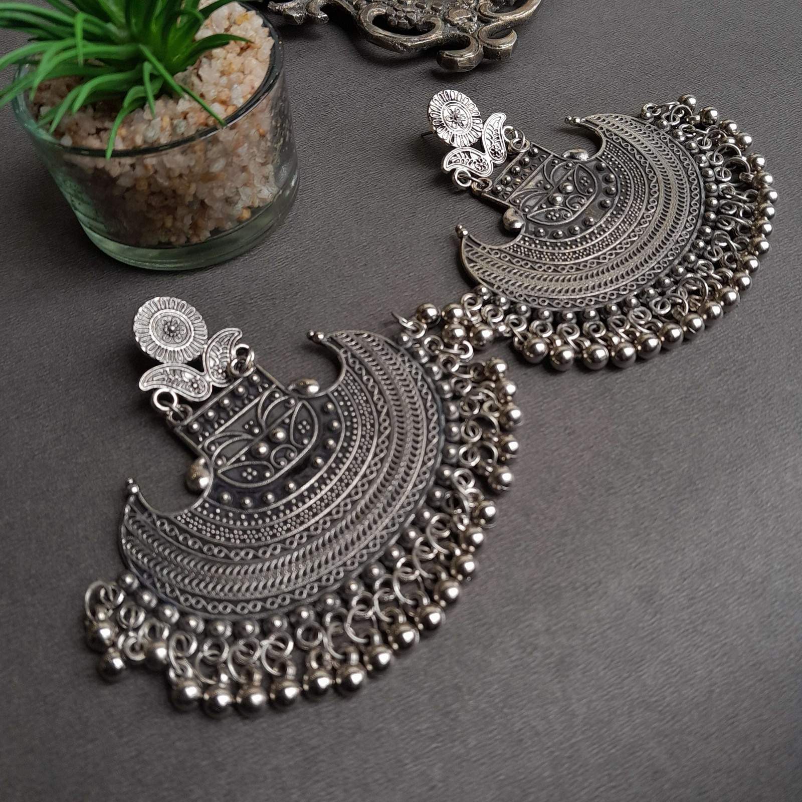 Aaliya oxidised earrings velvet box by shweta