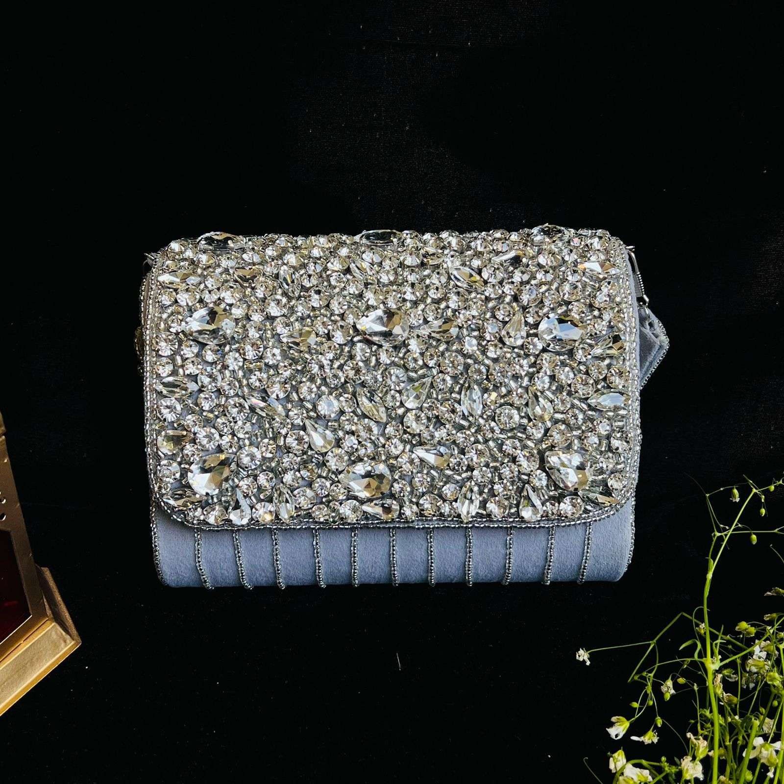 vs crystal stone bag velvet box by shweta