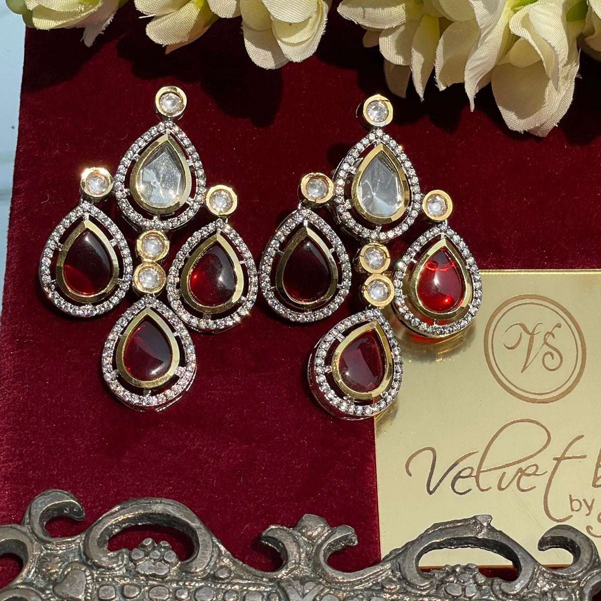 Polki Earrings 0100 Velvet box by Shweta